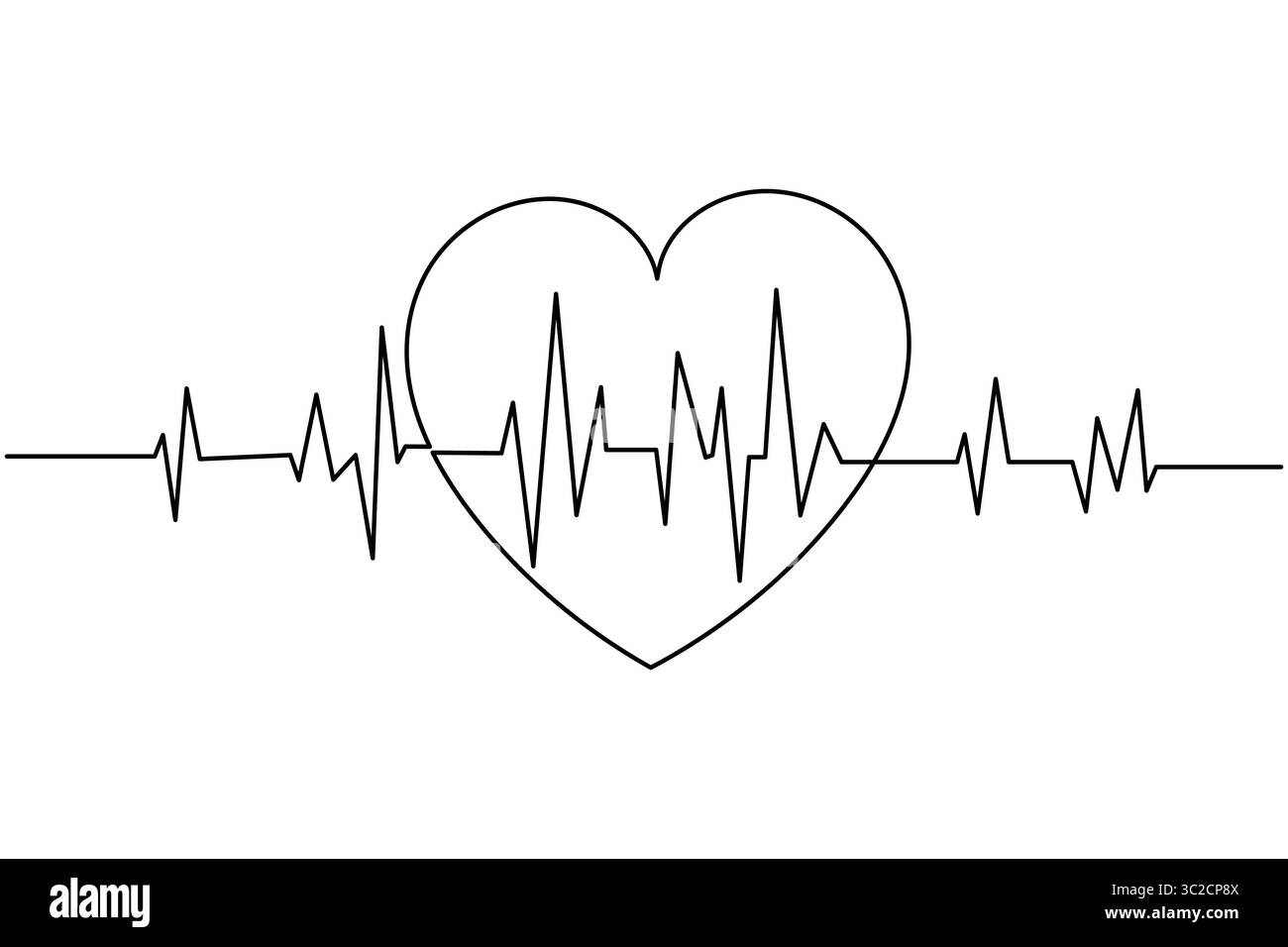 Herzschlag mit durchgehendem Herz eine Linie Zeichnung auf weißem Hintergrund isolieren Sie die Vektorgrafik der Umrisslinie Stock Vektor