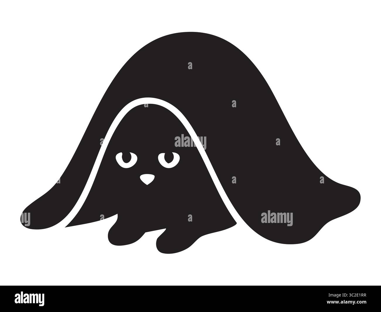 Schwarze Silhouette einer niedlichen Katze bedeckt mit Decke in sitzender Haltung isoliert auf weißem Hintergrund. Konzept von gemütlichem Haustier, lustiges Kätzchen, Tier eingewickelt in B Stock Vektor Schwarze Silhouette einer niedlichen Katze bedeckt mit Decke in sitzender Haltung isoliert auf weißem Hintergrund. Konzept von gemütlichem Haustier, lustiges Kätzchen, Tier eingewickelt in B Stock Vektor