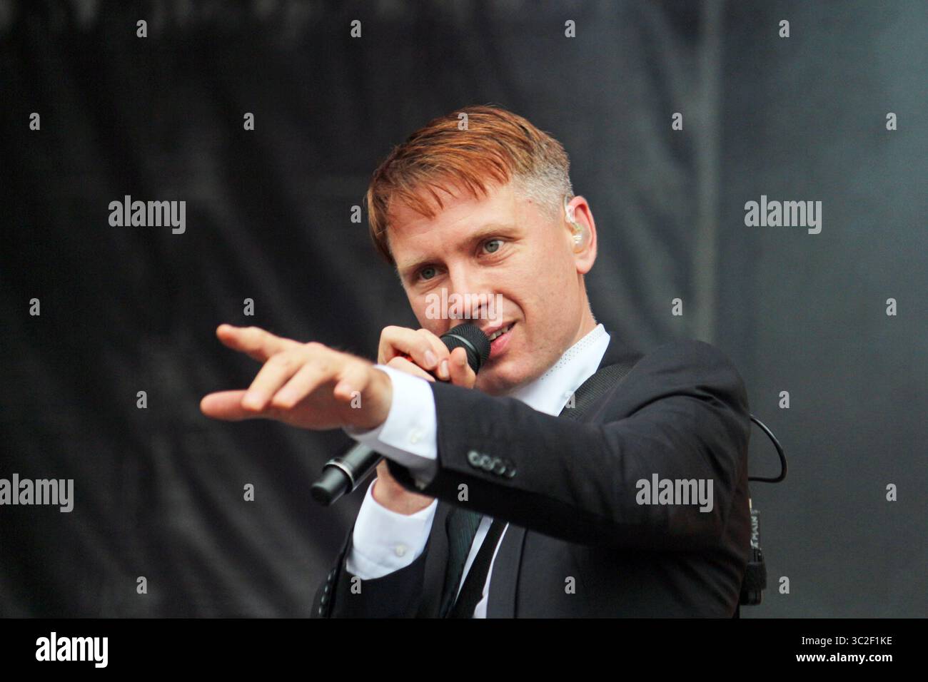 Alex Kapranos, Frontmann der schottischen Rockband Franz Ferdinand beim Sziget Festival in Budapest, Ungarn Stockfoto