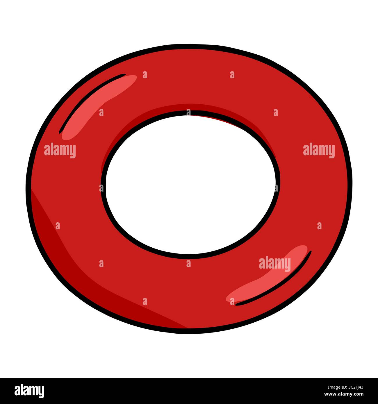 Lebendige rote Vektor-Illustration eines einfachen aufblasbaren Rings, perfekt für Sommerdesigns und Projekte Stock Vektor