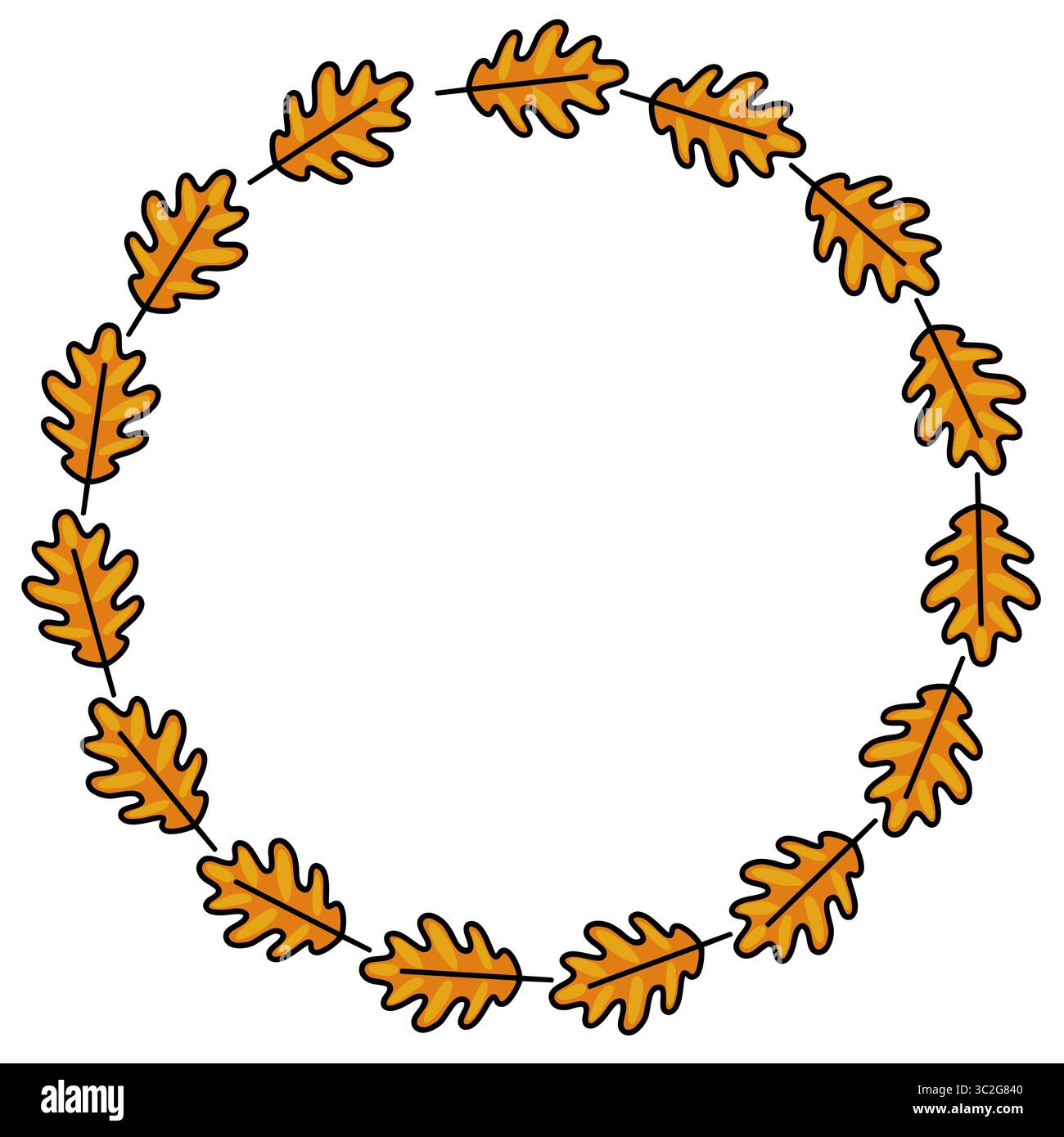 Elegantes, kreisförmiges Vektor-Rahmendesign mit einer Girlande aus stilisierten orangen Eichenblättern, perfekt für herbstliche Themen und saisonale Designs. Stock Vektor