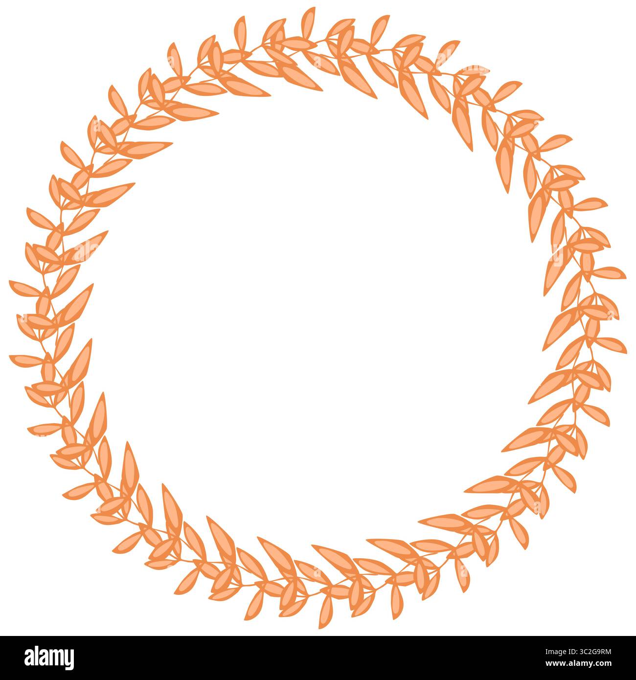 Elegantes Vektorkranz-Design mit kreisförmiger Anordnung von stilisierten pfirsichfarbenen Blättern, perfekt für Einladungen, Karten oder Branding. Stock Vektor