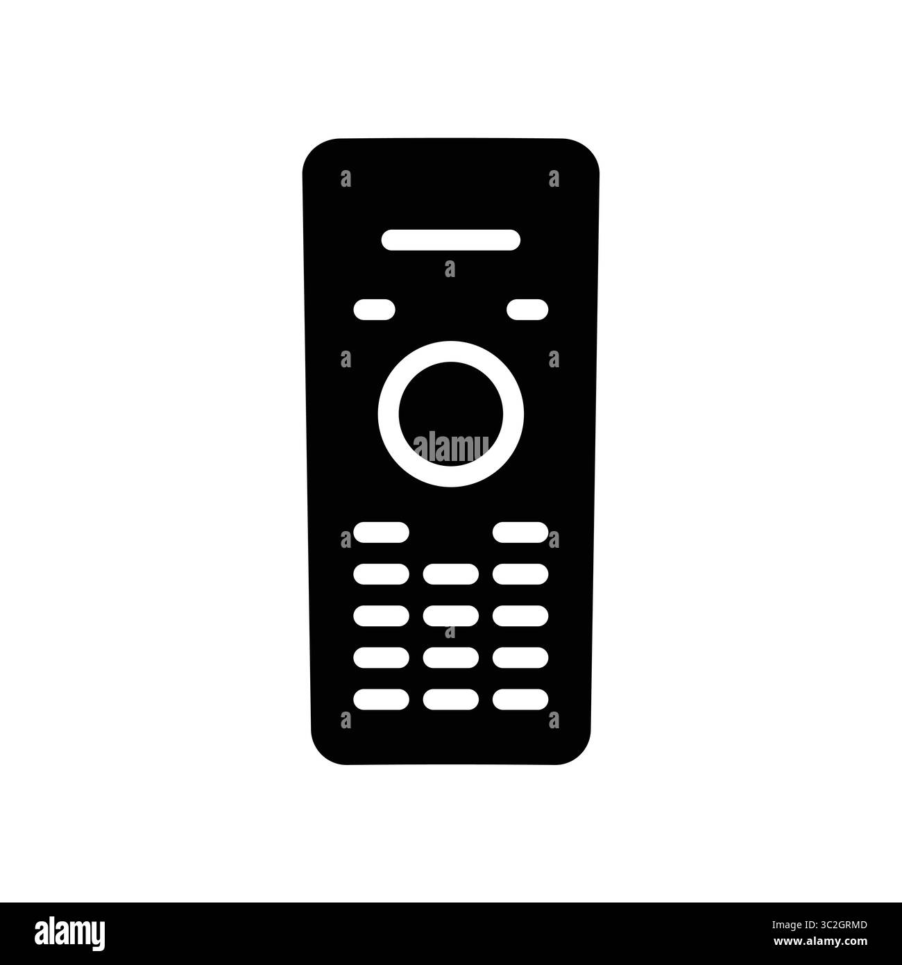 Eine elegante schwarze Fernbedienung für verschiedene elektronische Geräte mit Tasten zur einfachen Navigation und Steuerung von Home Entertainment-Systemen. Stock Vektor
