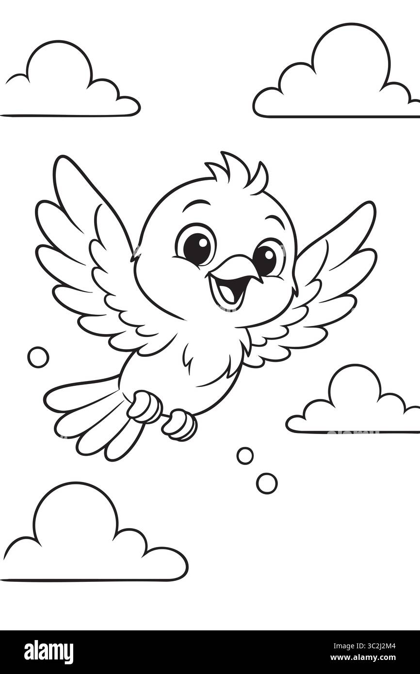Fliegender Vogel mit Wolken im Malbuch-Stil Stock Vektor