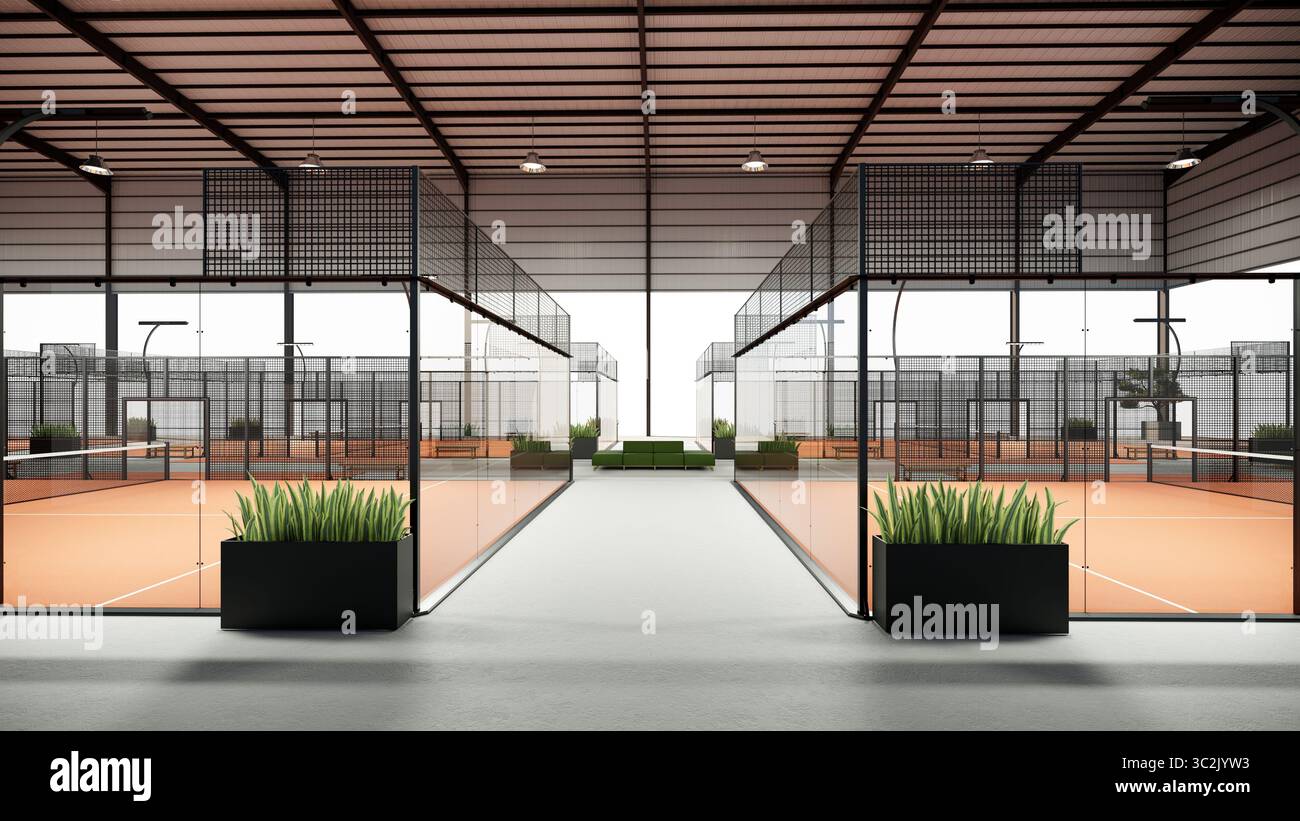 Leerer Sportplatz, um Padel mit Terrakotta-Farbe zu spielen Stockfoto