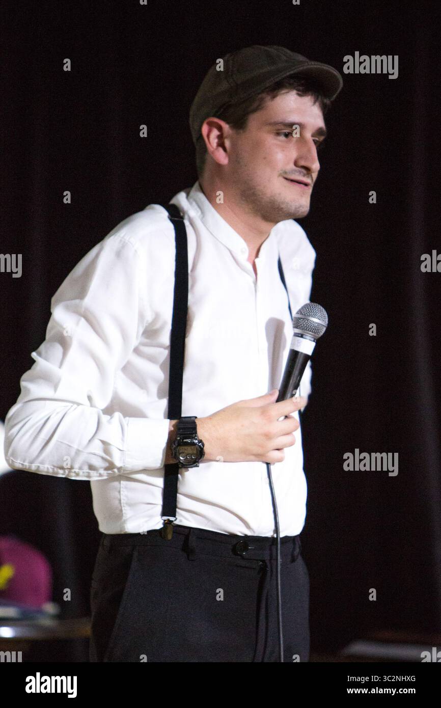 14. Juli 2019: Der Comedian Jack Gleadow spielt seine Show Mr Saturday Night am 2. Tag des Comedy Crate Comedy Festivals 2019 in Northampton. (Kreditbild: © Keith Mayhew/SOPA Images via ZUMA Wire) Stockfoto