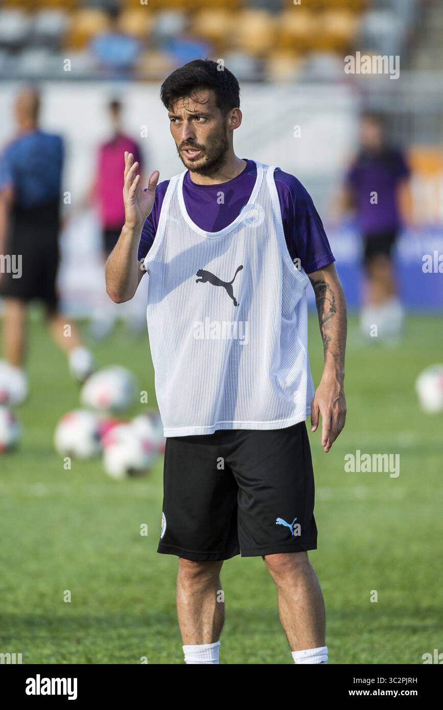 23. Juli 2019: Hong Kong, Hong Kong SAR, China - das englische Premier League-Team, der Fußballverein Manchester City, geht beim Training bei warmem Wetter in Hongkong auf Herz und Nieren. Das lokale Team Kitchee FC für ein Spiel morgen vor der Saison. David Silva. (Bild: © Jayne Russell/ZUMA Wire) Stockfoto