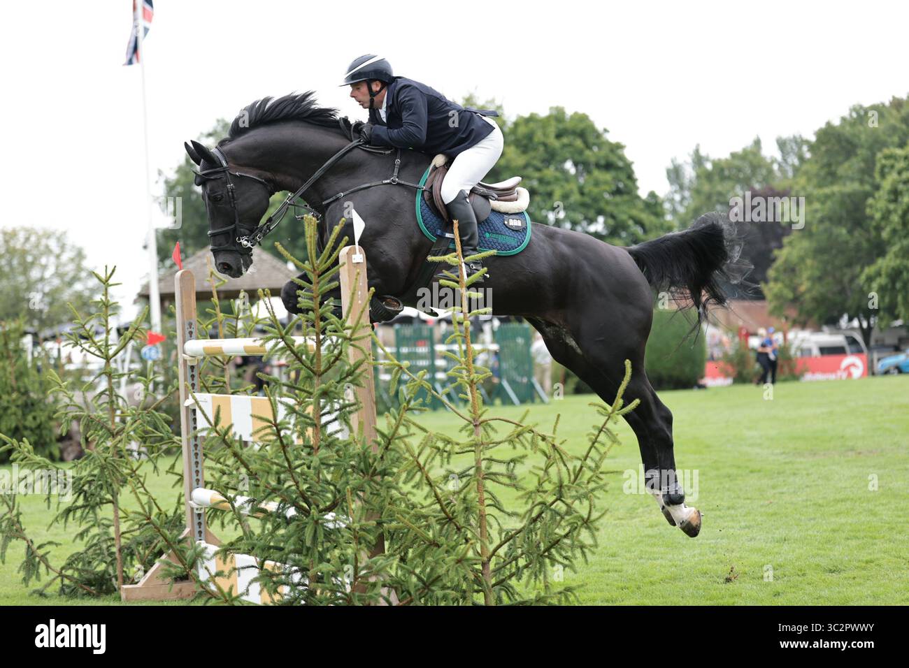 Robert Whitaker aus Großbritannien reitet auf Vermento während des Clipmyhorse.tv Tankard bei der Agria Royal International Horse Show am 24. Juli 2025, Hassocks, Vereinigtes Königreich (Foto: Maxime David - MXIMD Pictures) Stockfoto
