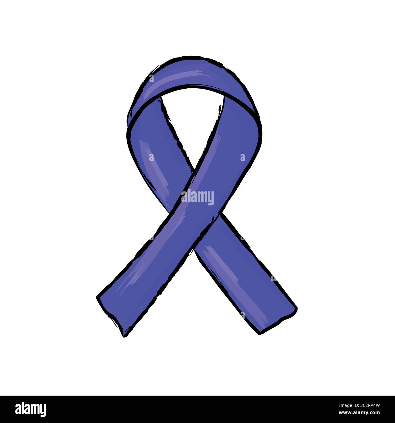 Handgezeichneter Kritzelvektor eines violetten Bewusstseinsbandes. Symbolisiert das Bewusstsein für häusliche Gewalt und die Unterstützung von Alzheimer. Perfekt für Gesundheitskampagnen, e Stock Vektor