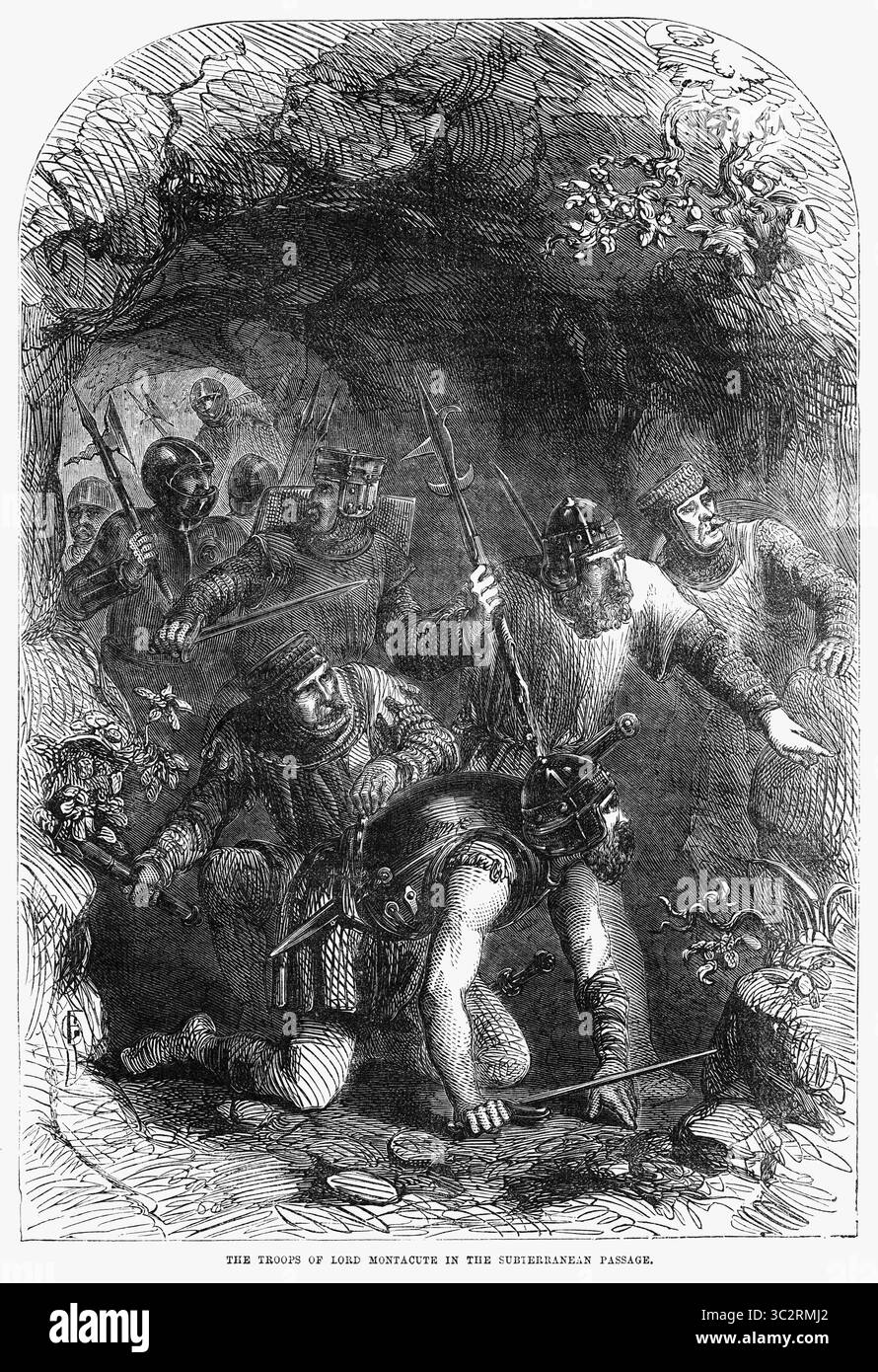 8. Januar 2019, Vereinigtes Königreich: The Trupps of Lord Montacute in the Underground Passage, The Capture of Roger Mortimer, 1st Earl of March, von Edward III., Illustration aus John Cassell's Illustrated History of England, Vol. I von der frühesten Zeit bis zur Regierungszeit von Edward dem Vierten, Cassell, Petter und Galpin, 1857 (Credit Image: © JT Vintage/Glasshouse Via ZUMA Wire) Stockfoto