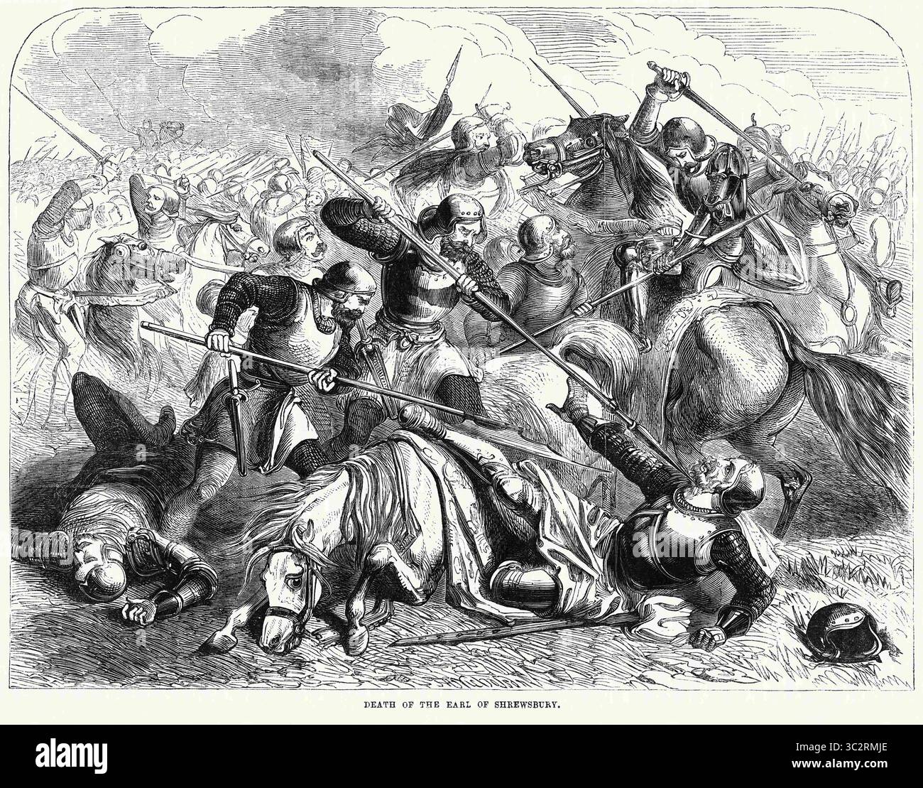 8. Januar 2019, Vereinigtes Königreich: Death of the Earl of Shrewsbury, Illustration aus John Cassell's Illustrated History of England, Vol. I von der frühesten Zeit bis zur Regierungszeit von Edward dem Vierten, Cassell, Petter und Galpin, 1857 (Credit Image: © JT Vintage/Glasshouse Via ZUMA Wire) Stockfoto