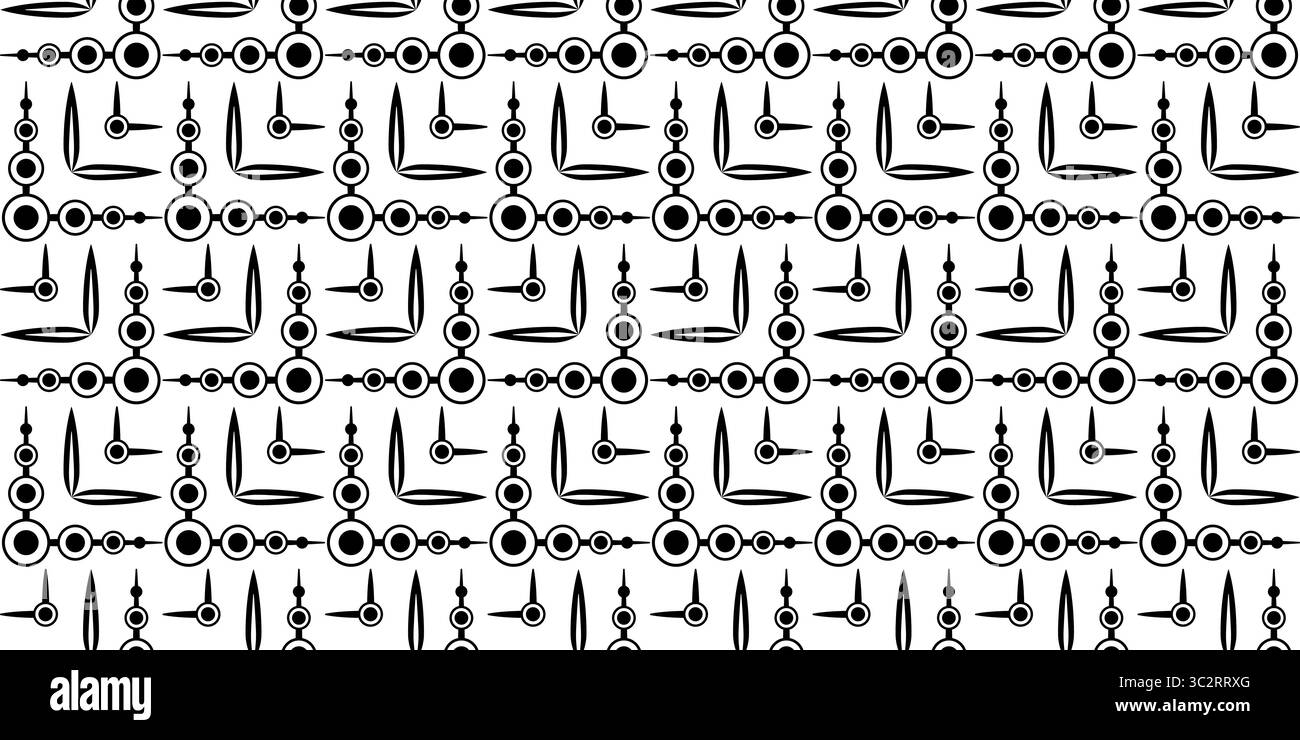 Einfarbiges, nahtloses Fantasy-Muster. Schwarzer Kreis und Linien. Quadratische Mosaikfliesen. Komplizierte Textur schwarz-weißer Hintergrund. Streifen löschen Stock Vektor