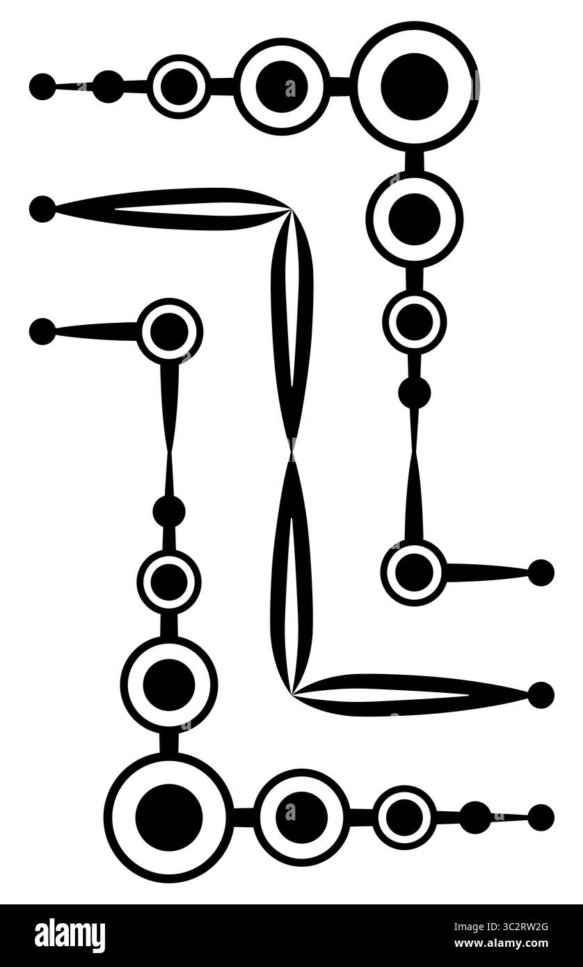 Monochrome abstrakte geometrische Vektorillustration. Schwarz-weiß Kreis und Linien. Kompliziertes Zickzack-Designelement. Klare strenge Verzierung für Deko Stock Vektor