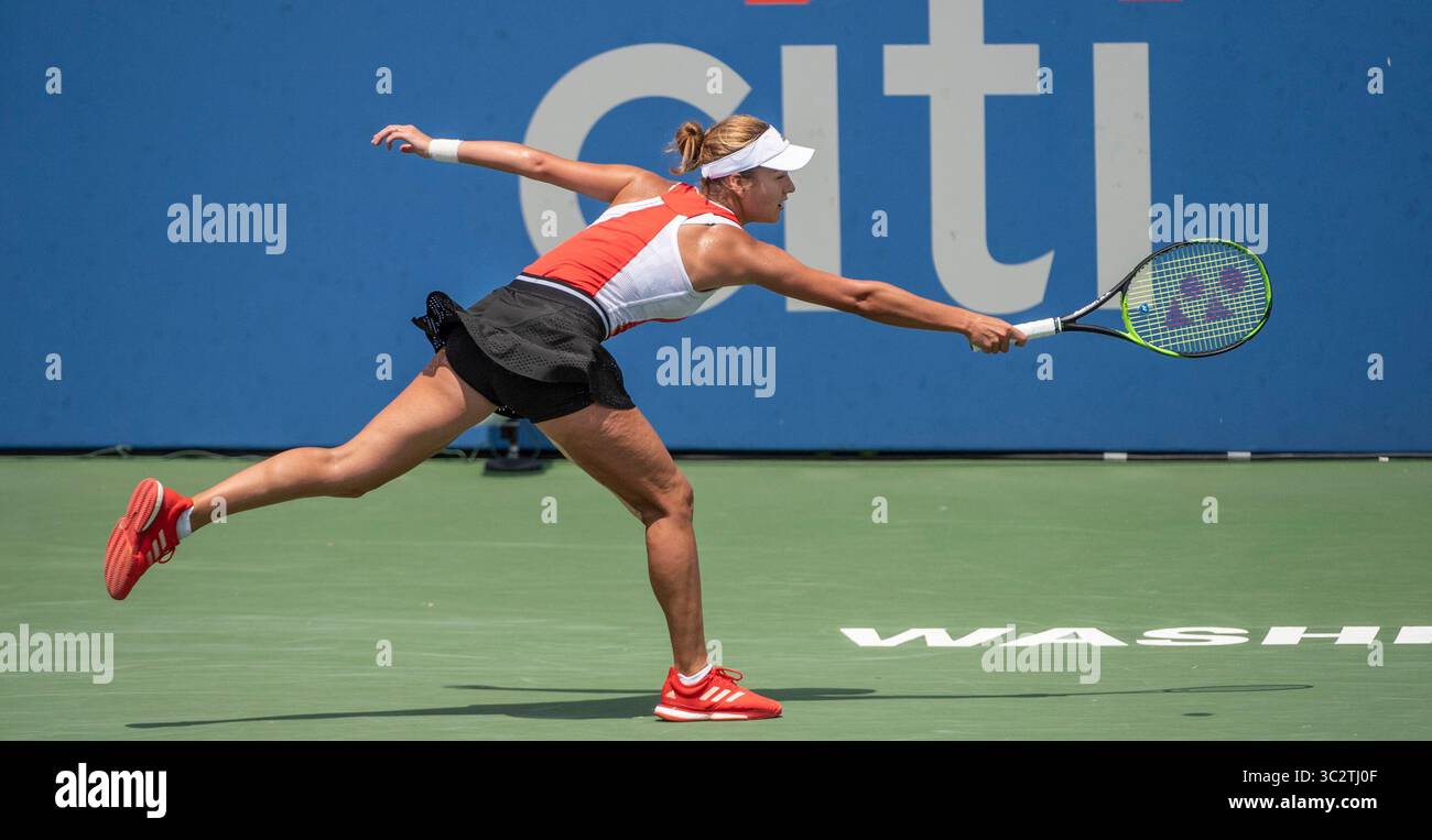 3,2019. August: Anna Kalinskaya (RUS) verliert gegen Jessica Pegula (USA) 6-3, 3-6, 6-1, bei den CitiOpen im Rock Creek Park Tennis Center in Washington, DC. ©Leslie Billman/Tennisclix/CSM(Credit Image: &Copy; Leslie Billman/CSM via ZUMA Wire â) Stockfoto