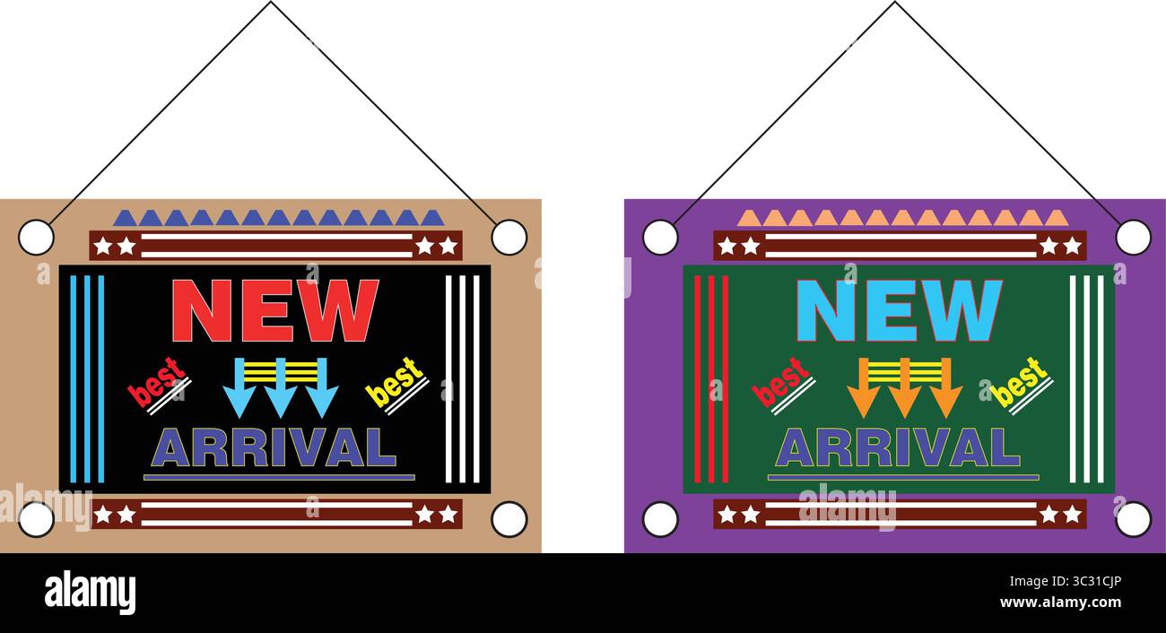 Neues aufgehängtes Banner-Label-Vektor-Design mit leuchtenden Farben für E-Commerce und Produkteinführung Stock Vektor