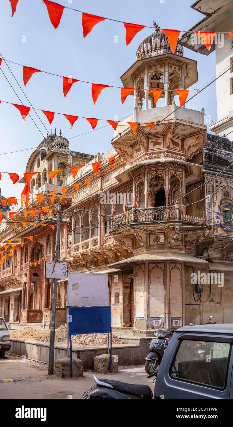 Charmantes Old Haveli in den alten Gassen von Pushkar, Indien Stockfoto