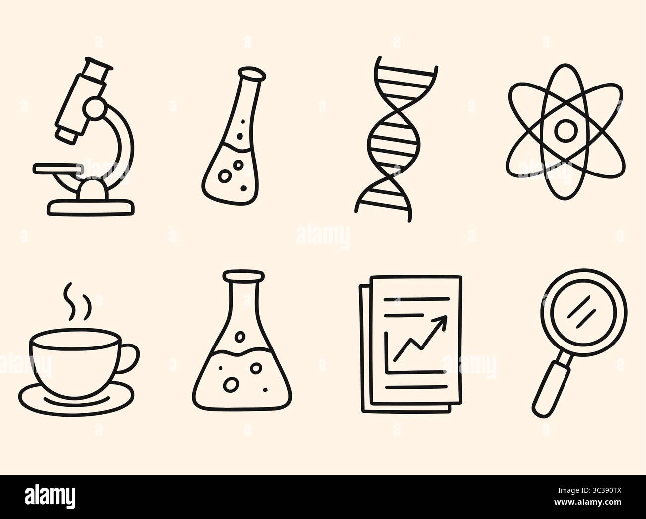 Minimal Science Icon Set Lab, Research, DNA und Education Line Art Collection Stock Vektor