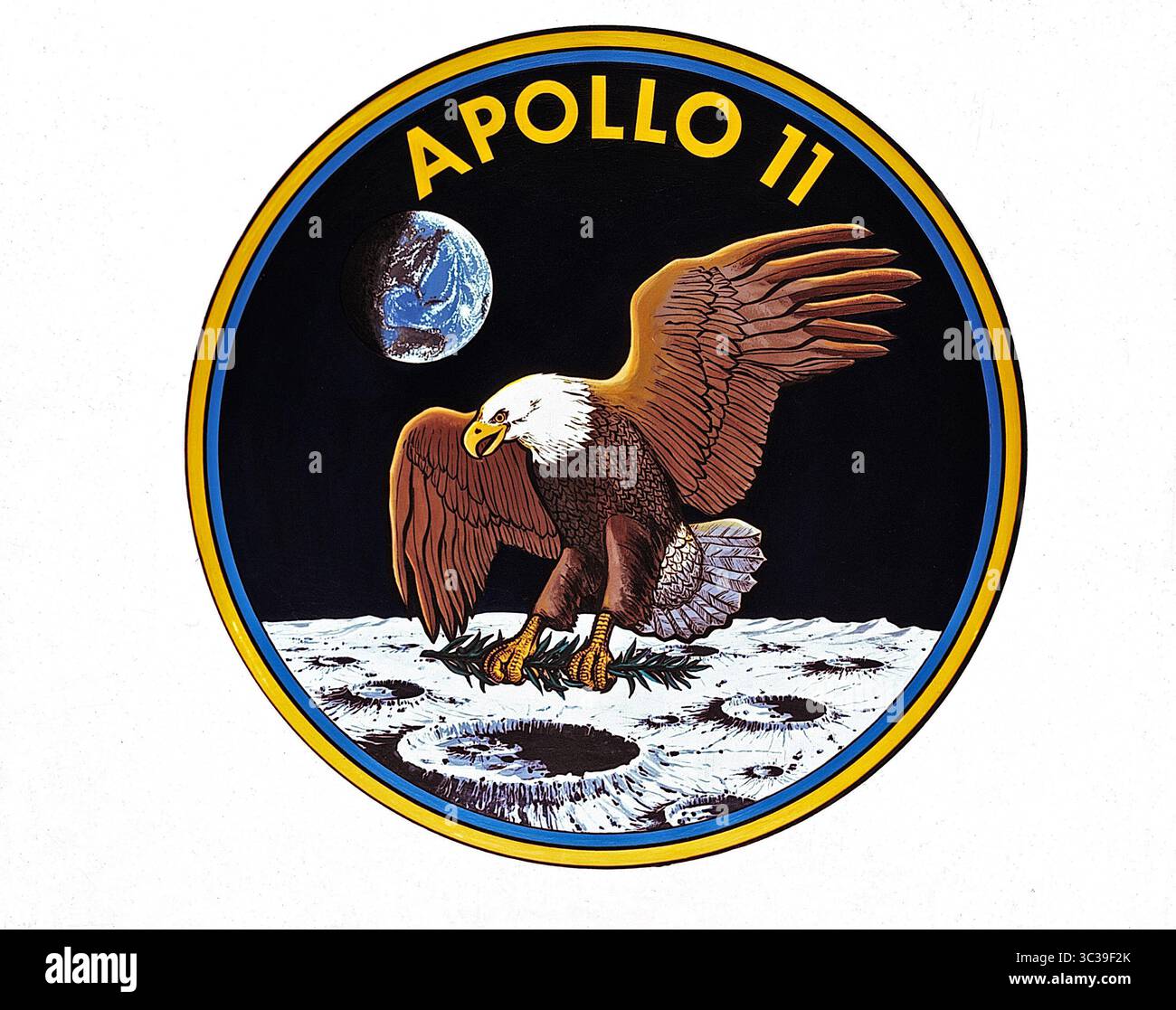 Mai 1969, Houston, Texas, USA: Houston, TX - (DATEI) -- das offizielle Emblem von Apollo 11, der ersten geplanten Mondlandungsmission der Vereinigten Staaten, die am 1. Mai 1969 enthüllt wurde. Die Apollo 11-Besatzung bestand aus den Astronauten Neil A. Armstrong, dem Kommandanten Michael Collins, und Edwin E. Aldrin, Jr., dem Piloten des Mondmoduls. Sie startete am 16. Juli 1969 vom Kennedy Space Center in Florida. Mondlandung am 20. Juli 1969. Die Besatzung endete am 24. Juli 1969. Das Insignia der NASA (National Aeronautics and Space Administration) für Apollo-Flüge ist für die Nutzung durch die Astronauten und reserviert Stockfoto
