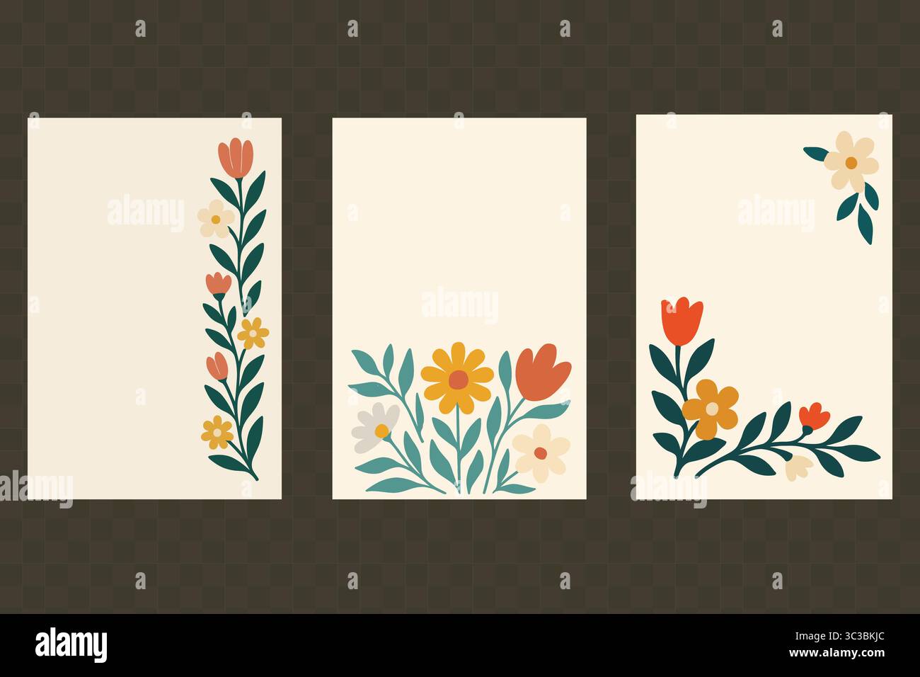 Editierbare Notizzettel mit Blumenmuster 3 druckbare leere Vorlagen mit Frühlingsblumendekor für Tagebücher und Geschenke Stock Vektor