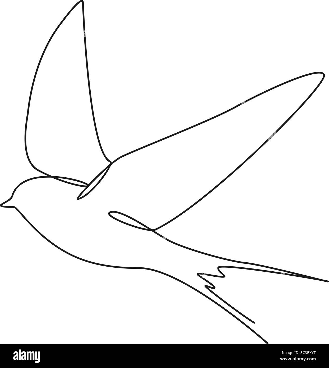 Ununterbrochene einzeilige Zeichnung von Schwalbe, fliegendem Vogel, Linie Art Vektor Illustration Stock Vektor