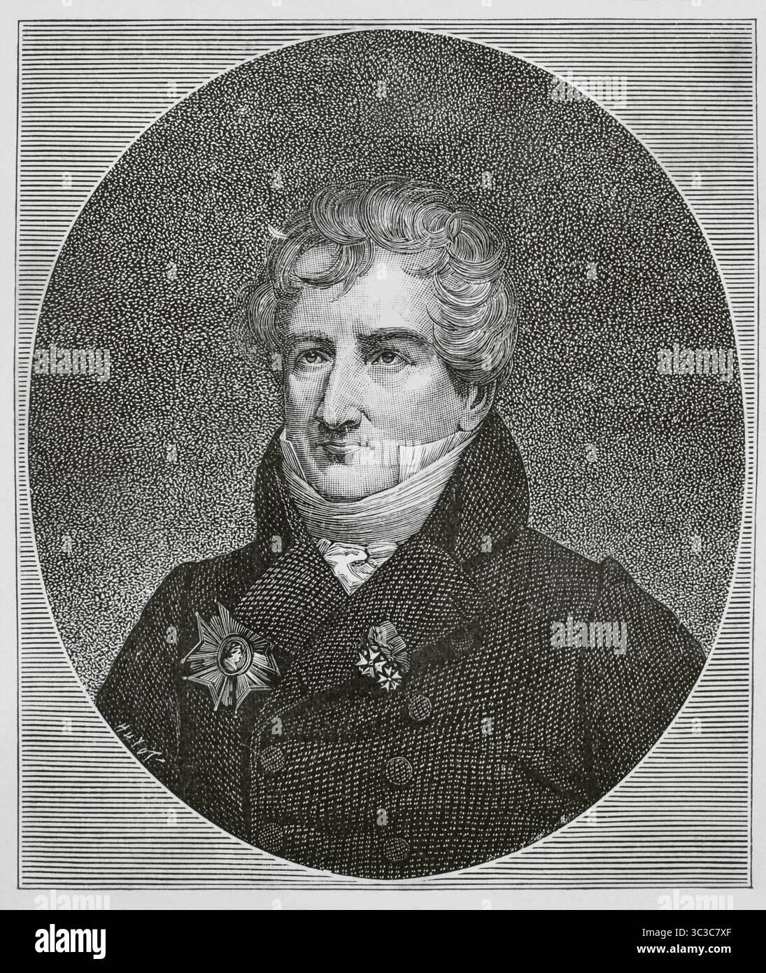 Georges Cuvier (1769-1832). Französischer Naturforscher und Zoologe. Hochformat. Stich von Huyot. Direktorin, Konsulat und Reich. Moeurs et Usages, Lettres, Sciences et Arts. France, 1795-1815“ (Direktorium, Konsulat und das Reich von Frankreich. Bräuche und Traditionen, Briefe, Wissenschaften und Künste. Frankreich, 1795-1815), von Paul Lacroix. Veröffentlicht in Paris, 1884. Stockfoto
