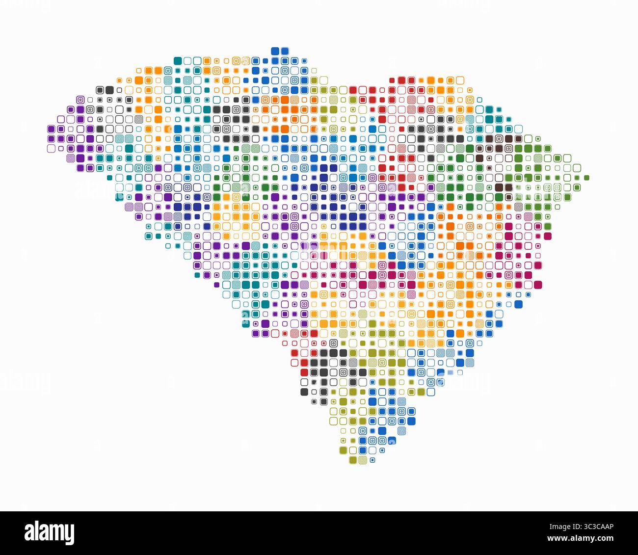 South Carolina, Form des staatlichen Gebäudes aus farbigen Zellen. Digitale Karte von South Carolina auf weißem Hintergrund. Stock Vektor