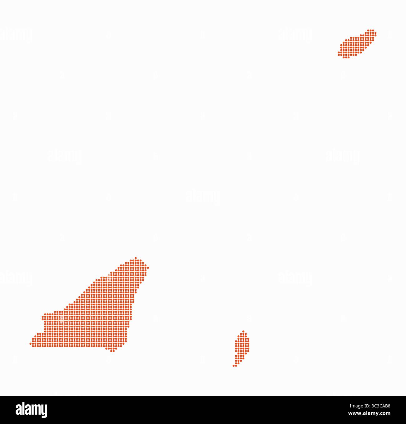 Gepunktete Guernsey-Karte. Digitale Landkarte des Landes auf weißem Hintergrund. Guernsey-Form mit kreisförmigen Punkten. Farbige Punkte. Kleine Kreise. Stock Vektor