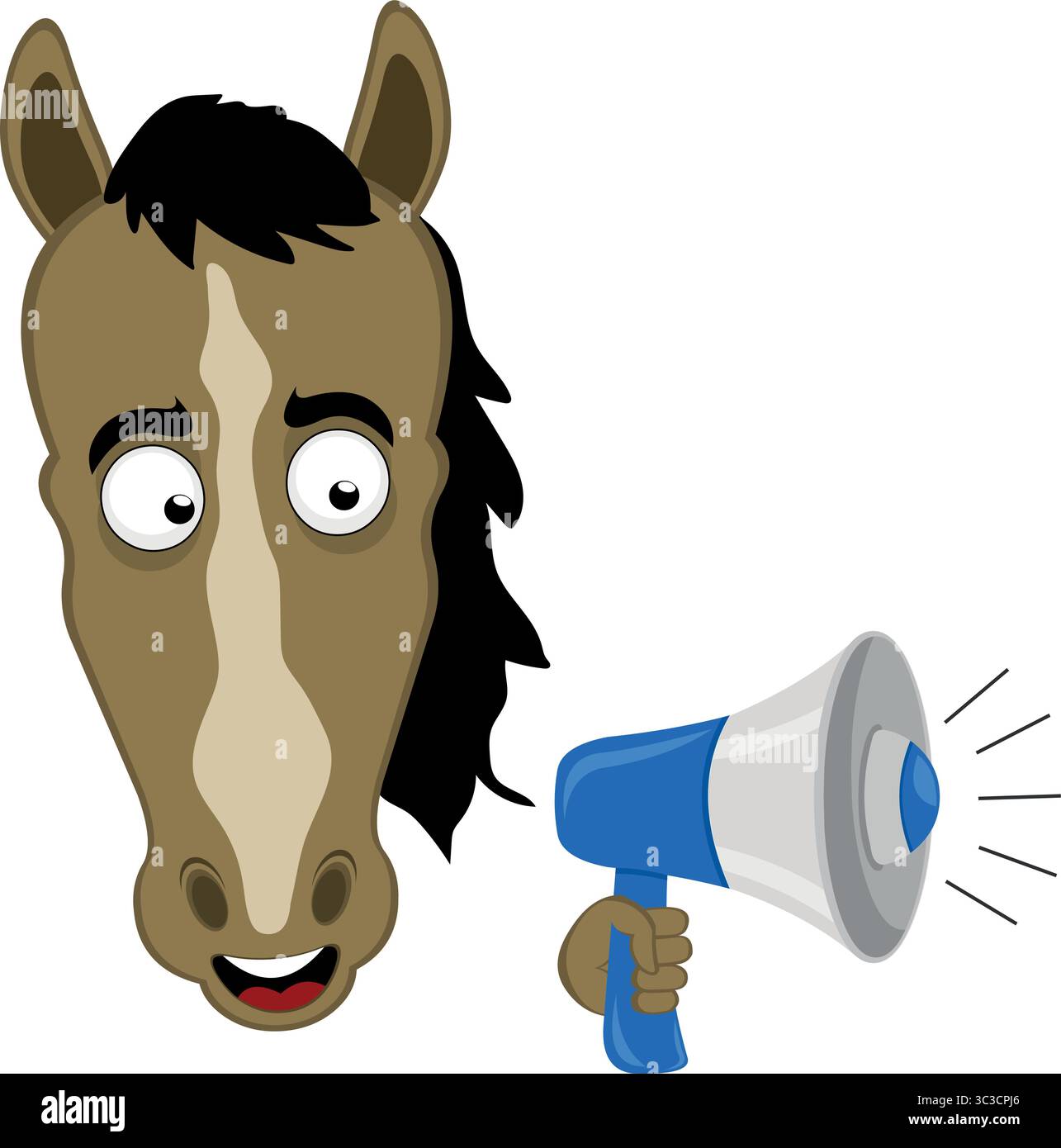 Vektor Illustration Charakter Gesicht Pferd Cartoon, sprechen mit einem Megaphon in der Hand Stock Vektor