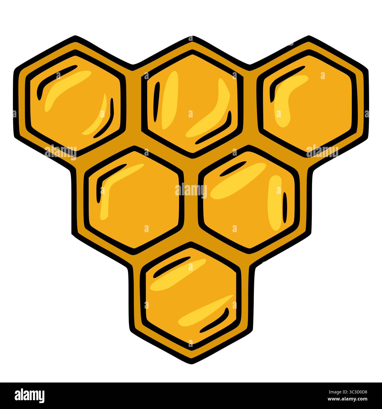 Wabenvektor-Illustration: Eine detaillierte, handgezeichnete Darstellung eines goldenen Wabenschnitts, die einzelne sechseckige Zellen mit subtiler Darstellung zeigt Stock Vektor