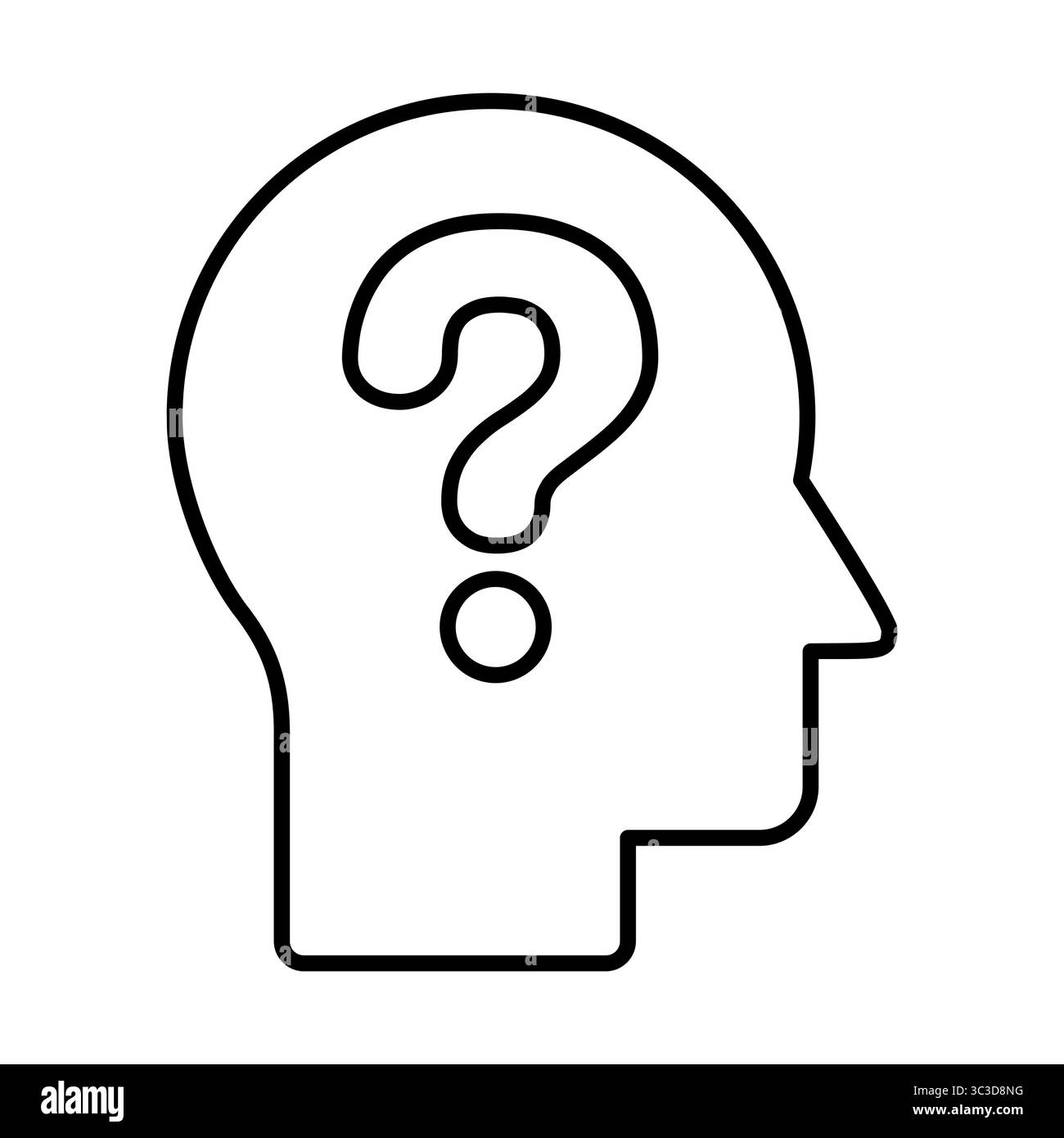 Kopf mit einem Fragezeichensymbol. Problemlösungskonzept. Verwirrter Mann. Kritisches Denken. Fragen stellen und beantworten. Neugier-Vektor Stock Vektor