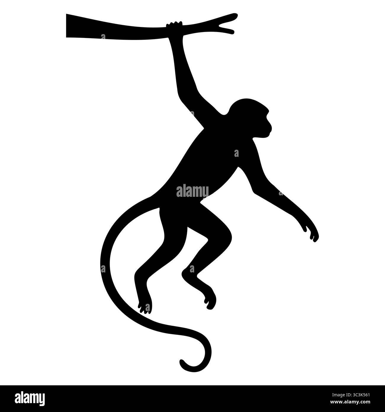 Die Affensilhouette schwingt auf einem Baumzweig Stock Vektor