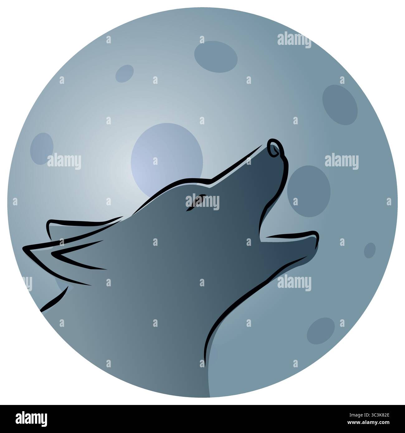 Ein einsamer Wolf mit dem blauen Mond. Stock Vektor