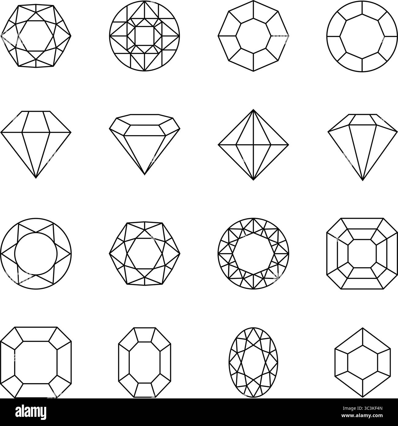 Juwelen- und Edelsteinsymbole Set. Diamantform Set Stock Vektor