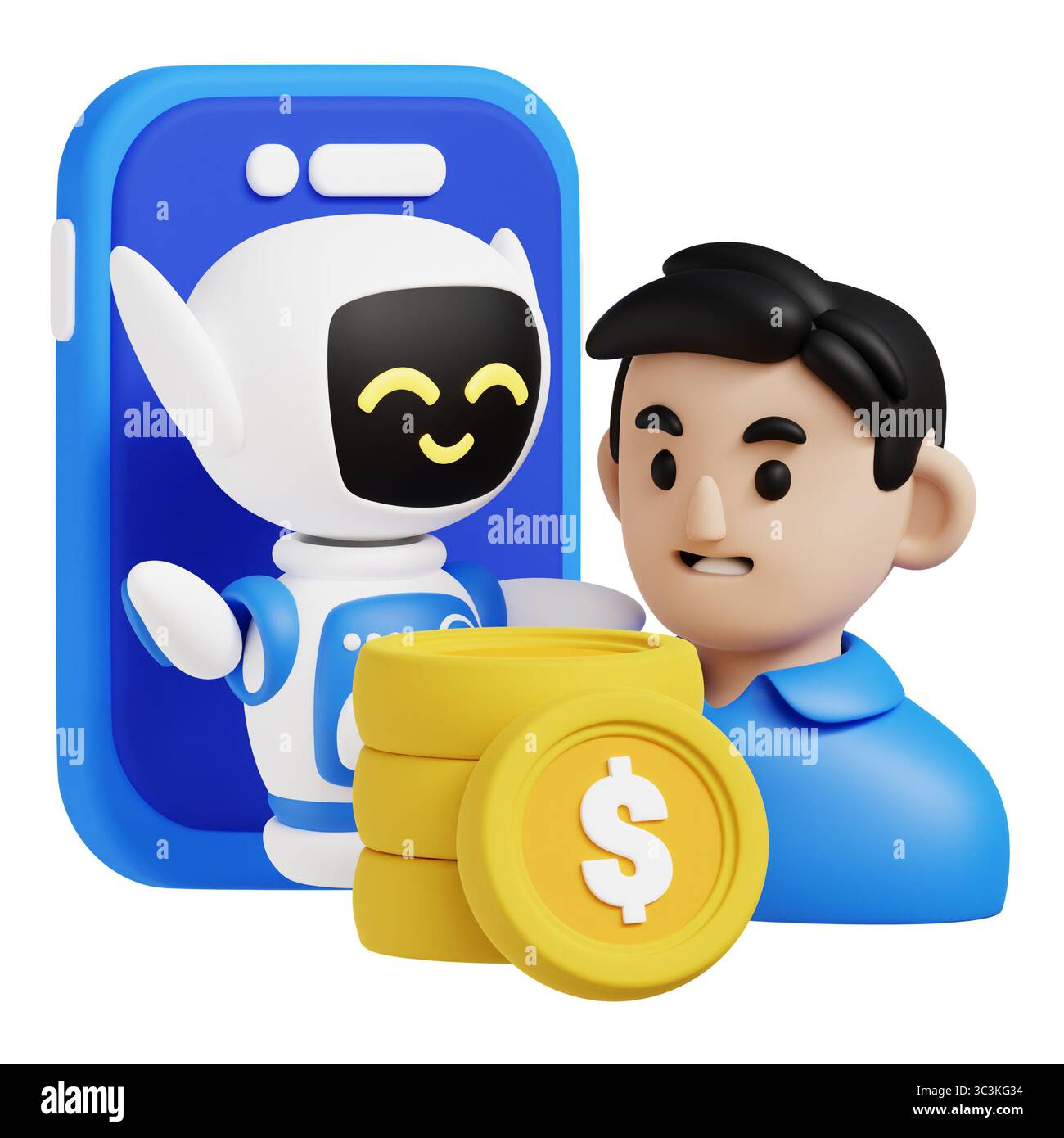 AI Robo Advisor 3D animiertes Konzept. Stockfoto