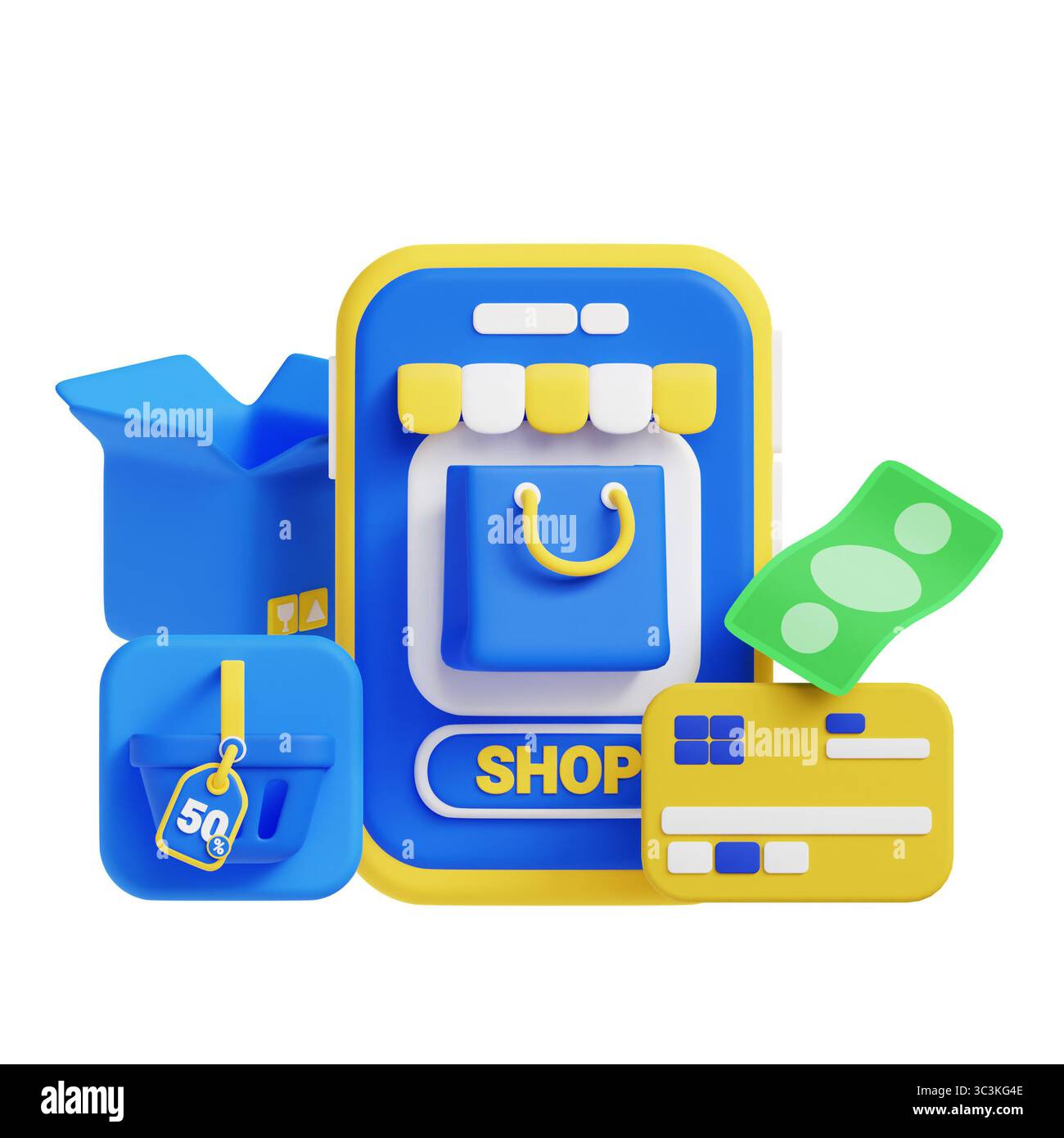 Animiertes 3D-Konzept für Online-Shopping. Stockfoto