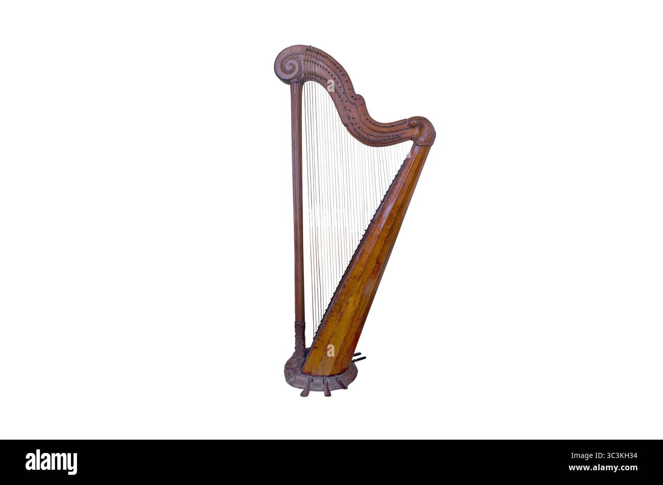 Antike Harfe isoliert auf weißem Hintergrund Stockfoto