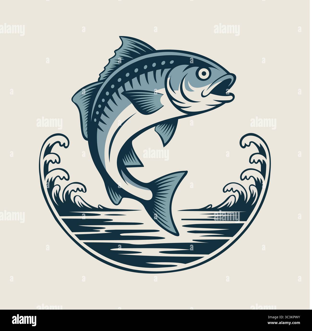 „Springender Fisch in Ozeanwellen“ Stock Vektor
