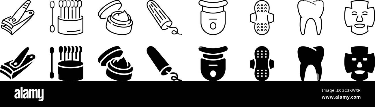 Symbol für Hygiene und Pflege. Linear und Silhouette. Stock Vektor