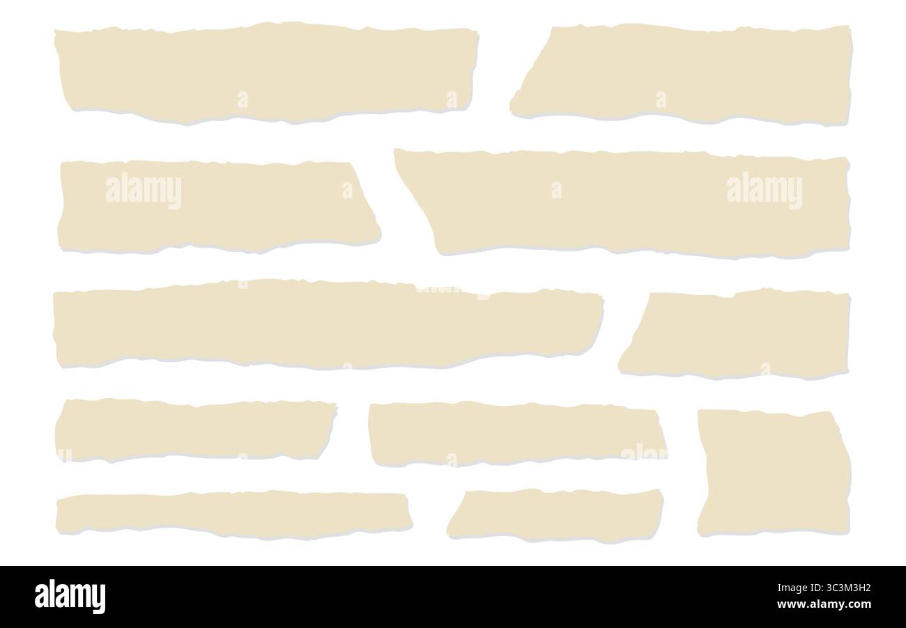 Papier mit abgerissenen Rändern und aufgerissener beiger Textur für Notizbücher oder Aufkleber. Leere Collage mit grobem Memo und Vintage-Elementen. Perfekt Stock Vektor