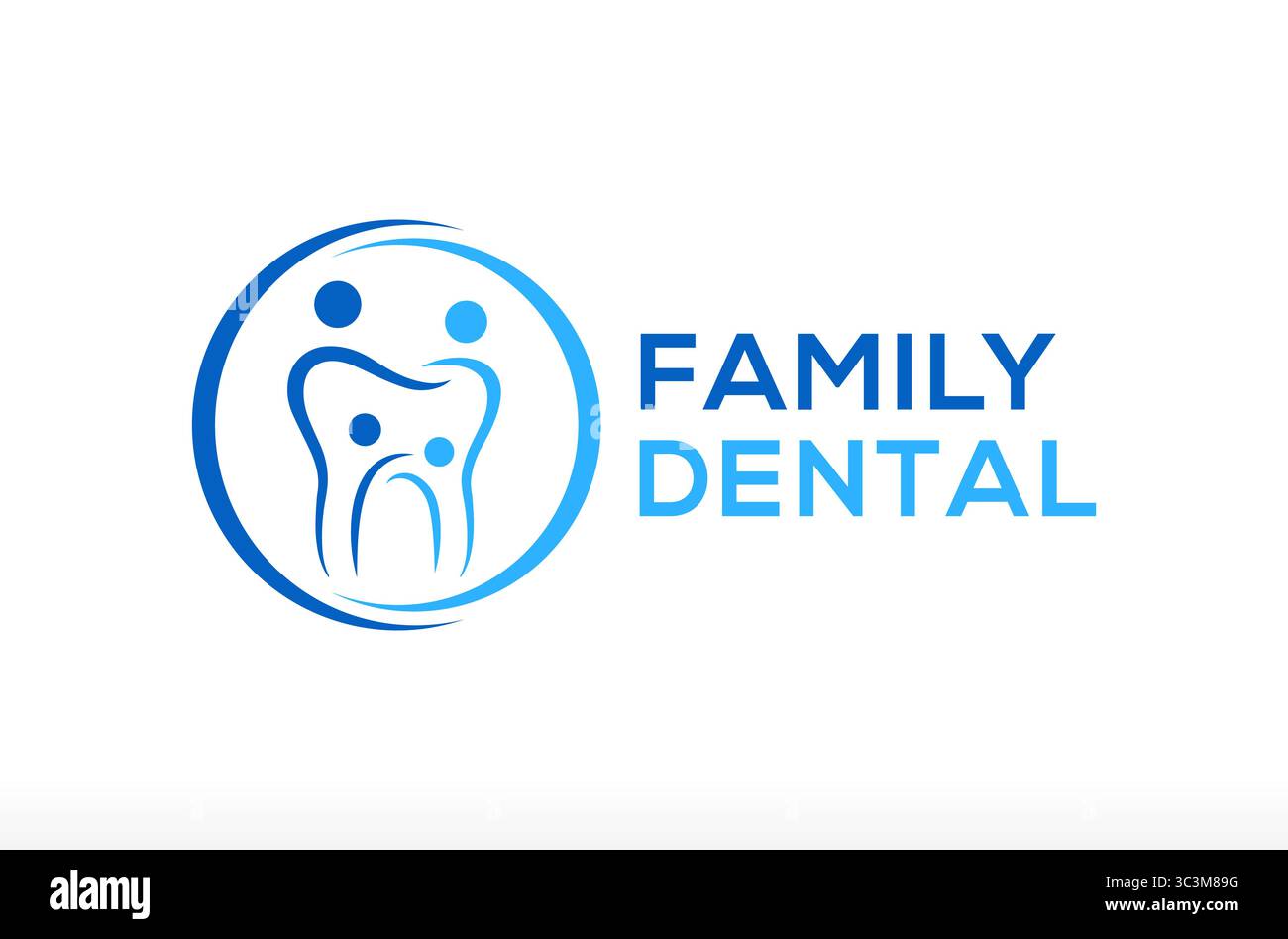 Familie Zahnarzt Logo Design, Familie Arzt Logo, Familie Zahnheilkunde und Kieferorthopädie Logo Happy Teeth Logo und spezielle Kinder Zahnpflege Vektor Symbol Stock Vektor