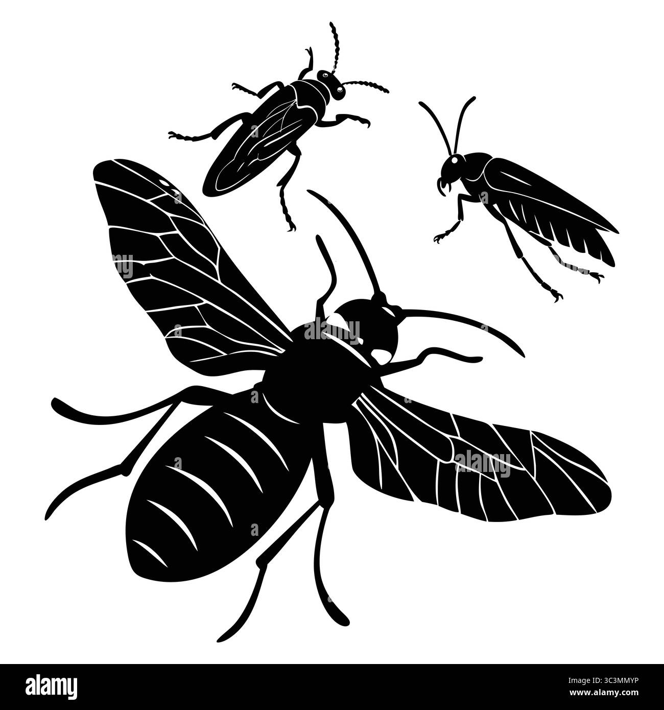 Afrikanische Zuckerrohrbohrer Silhouetten von Insekten einschließlich Biene Stock Vektor