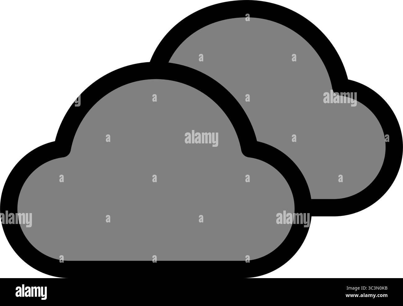 Dieses Symbol repräsentiert bewölktes Wetter mit zwei abgerundeten grauen Wolken mit schwarzer Umrandung, ideal für Wettervorhersagen und meteorologische Anwendungen Stock Vektor
