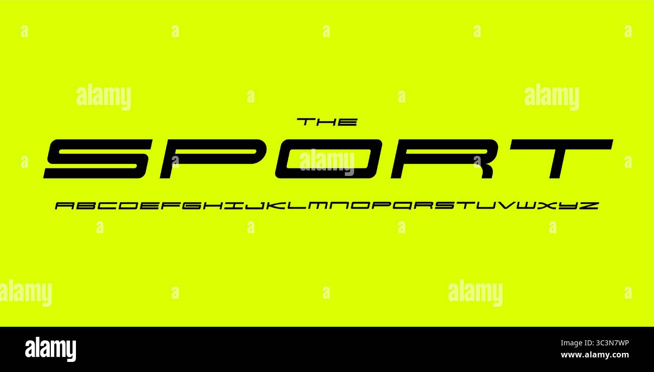 Breite Winkelschriftart, modulares geometrisches Alphabet evoziert digitale Roboterarchitektur und Gaming- oder Sport-UI. Ideal für Spiellogo und Headline. Vektor Stock Vektor