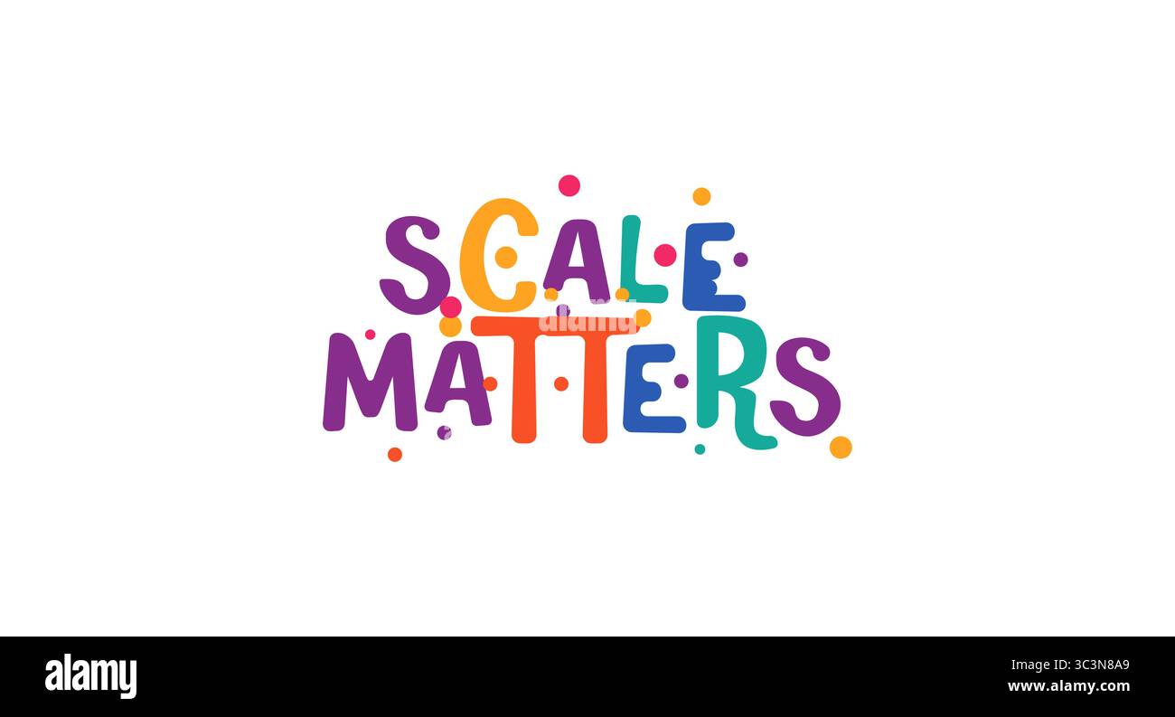 Skala zählt Phrase in lustiger festlicher Schrift. Ideal für technische Industrie, Designdiskussionen oder Inhalte von Startup-Kulturen mit kräftiger, farbenfroher Energie. Vektor Stock Vektor