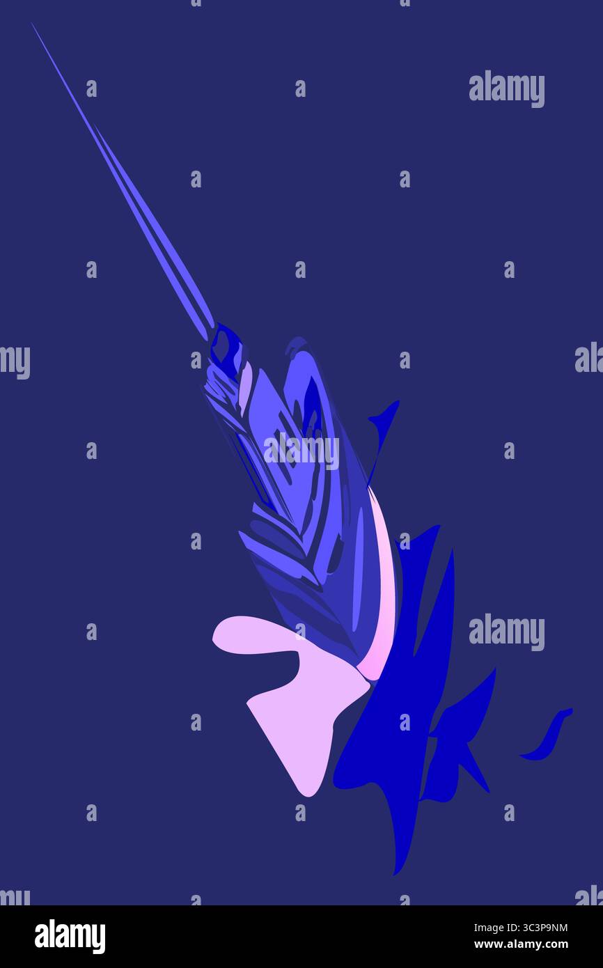 Abstrakte konzeptionelle Illustration mit bewegungsinspirierten Formen, die einem futuristischen Schiff ähneln. Dominiert von satten Blautönen und akzentuiert von einer hellen Nadel Stock Vektor