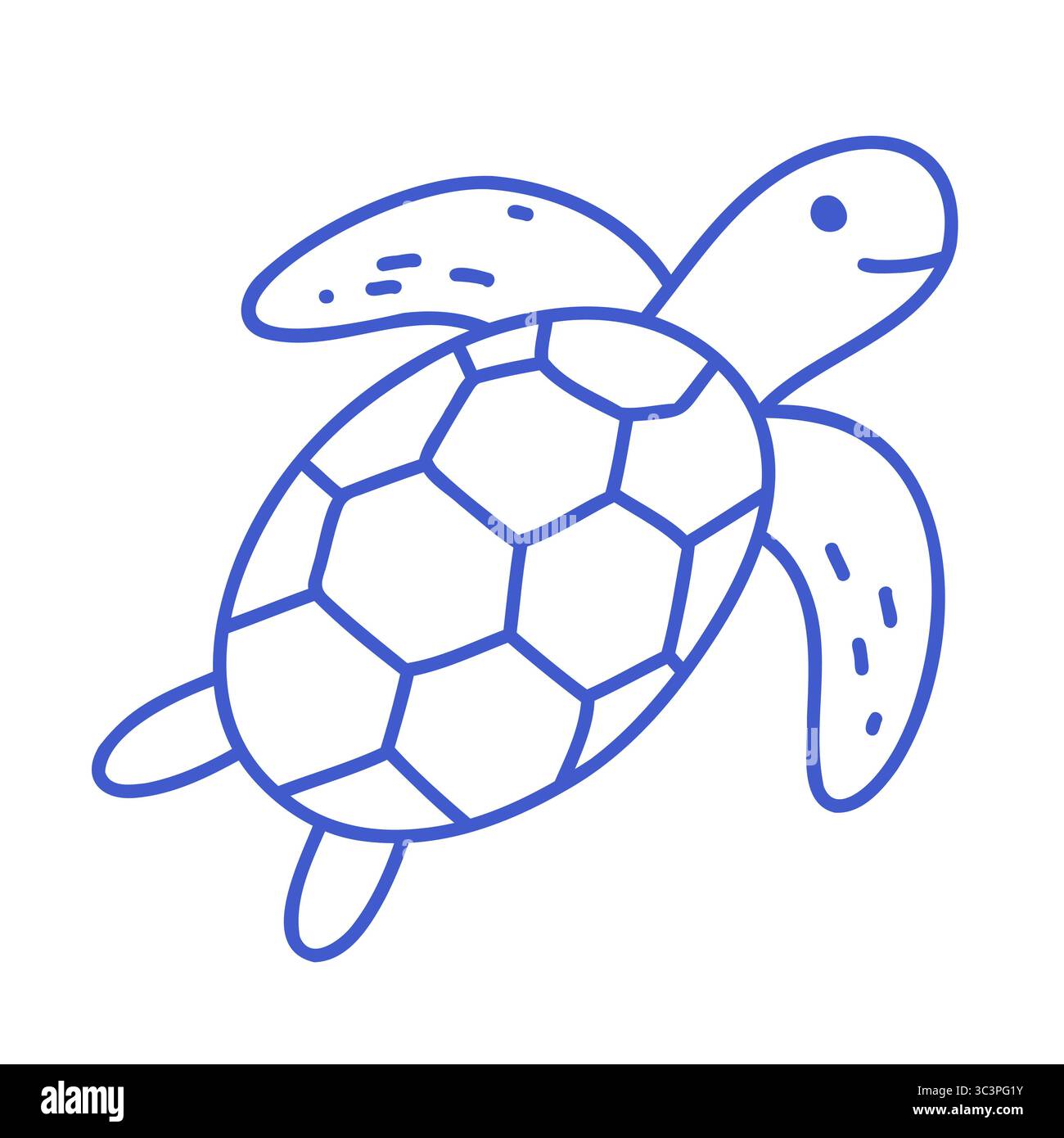 Meeresschildkröte im marineblauen Stil. Vektor-Konturkontur, die bearbeitet werden kann. Minimalistische Symboldarstellung. Stock Vektor