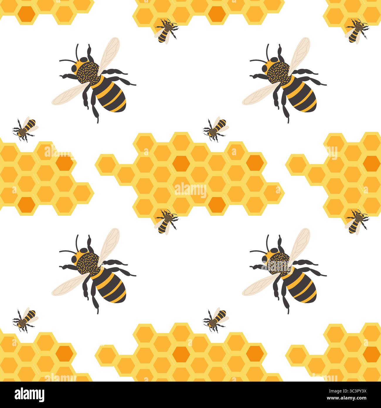 Bienenmuster mit Wabenmotiven auf weißem Hintergrund für künstlerische Inspiration Stock Vektor