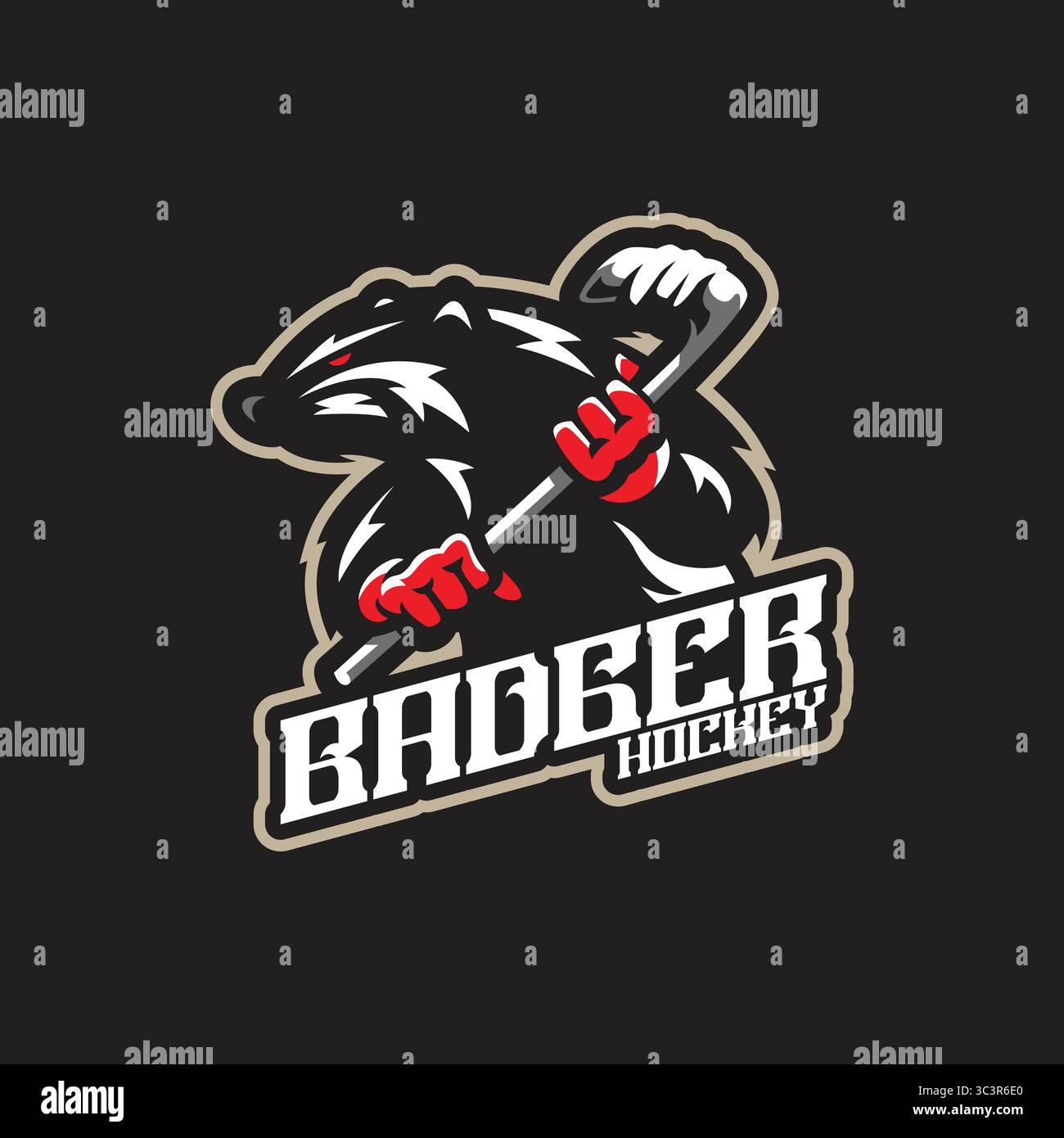 Badger Maskottchenlogodesign mit Concept-Stil für Abzeichen, Emblem und T-Shirt. Illustration des Eishockey-Dachses. Stock Vektor
