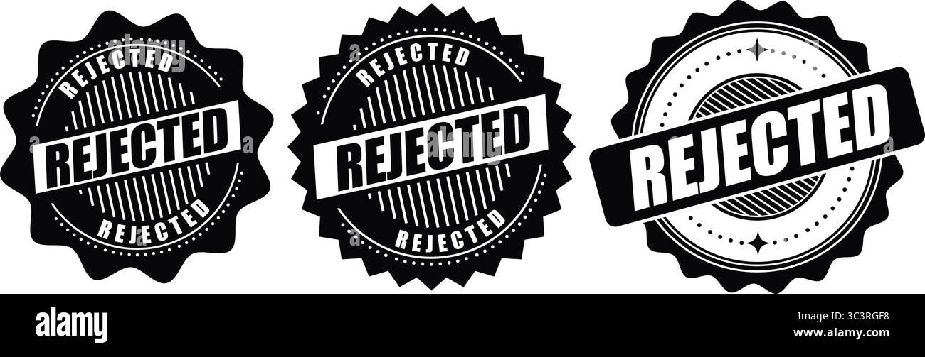 Abgelehntes Stempellabel – Ablehntes, abgelehntes und abgelehntes offizielles Vektordesign für Dokumente, Anwendungen und Hinweise Stock Vektor