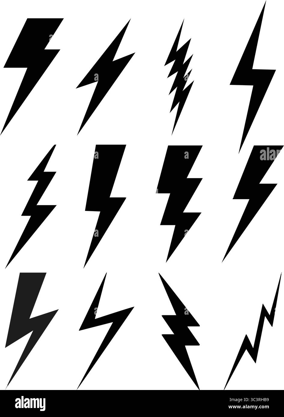 Black Lightning Bolt Symbolsatz – hochauflösende Vektorsammlung von Thunderbolt Symbolen, die Energie und Energie darstellen Stock Vektor